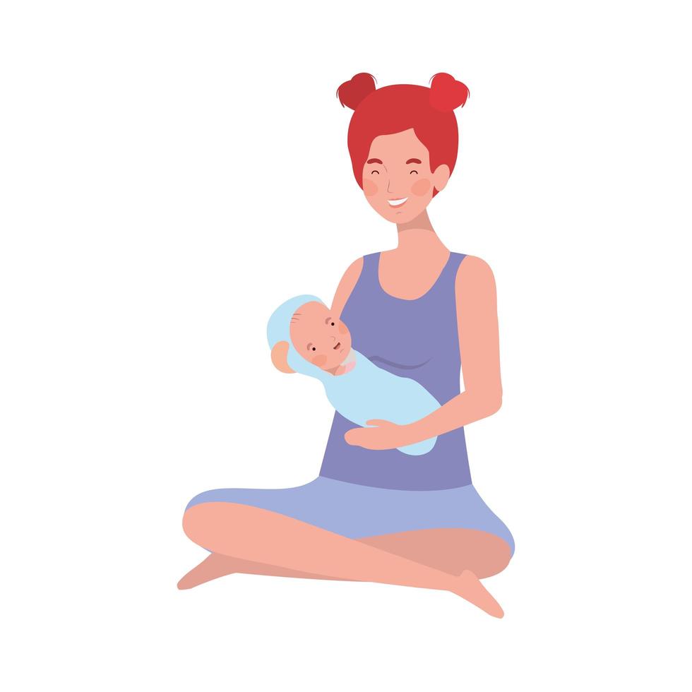 kvinna med ett nyfött barn i armarna vektor