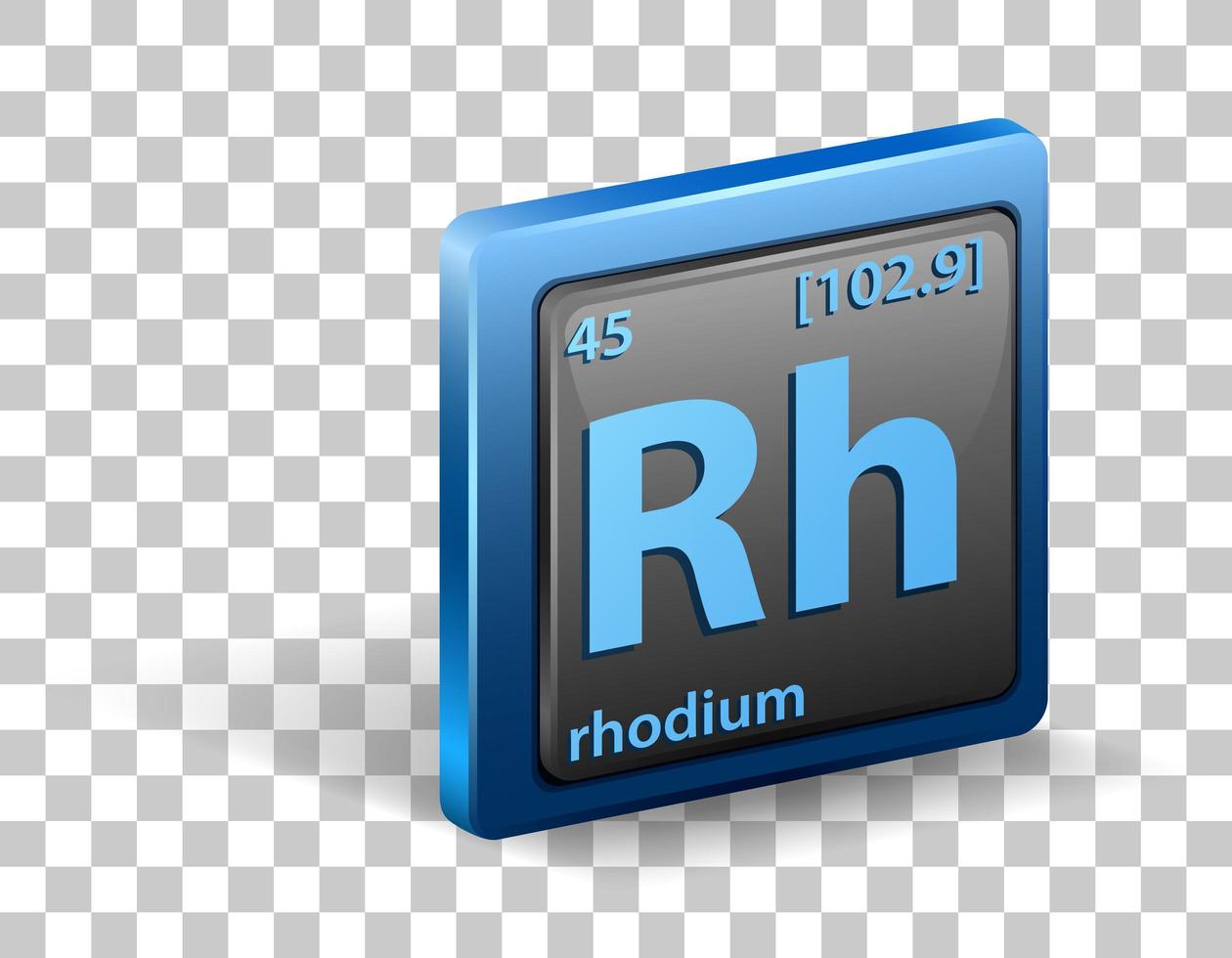 rodium kemiskt element. kemisk symbol med atomnummer och atommassa. vektor