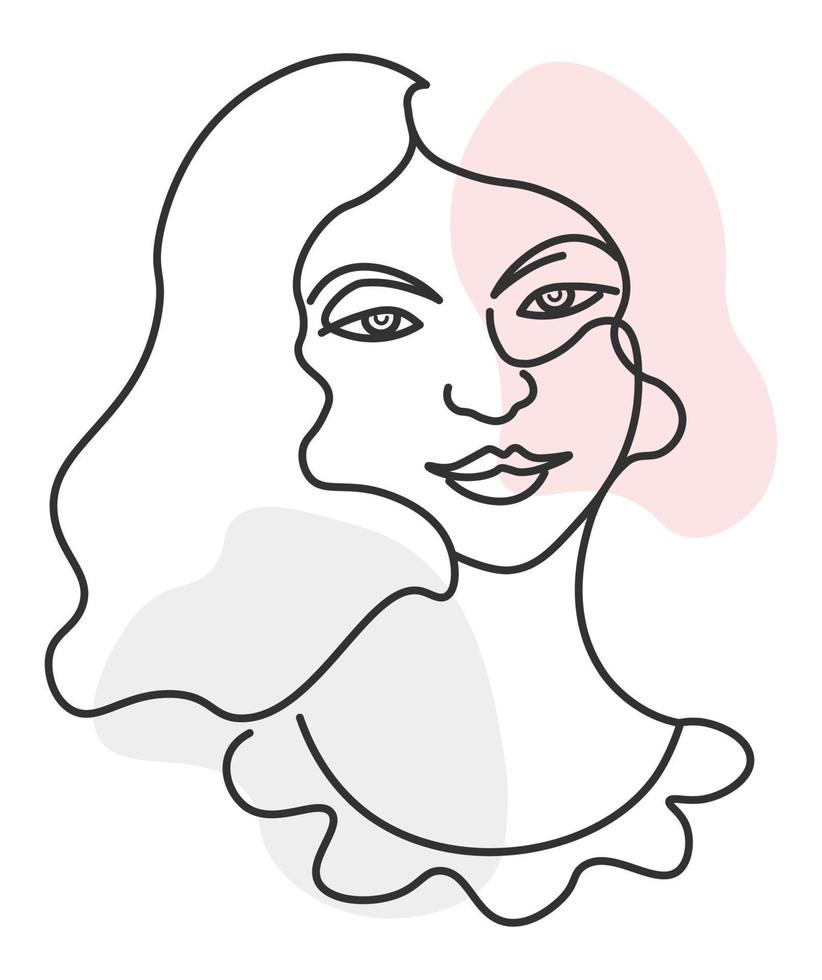 elegant kvinna porträtt skiss, minimalistisk teckning vektor