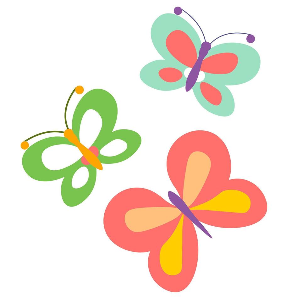 Schmetterlinge mit bunten Flügeln und Antennen vektor