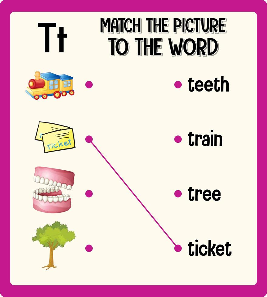 matcha bilden till ordet arbetsblad för barn vektor