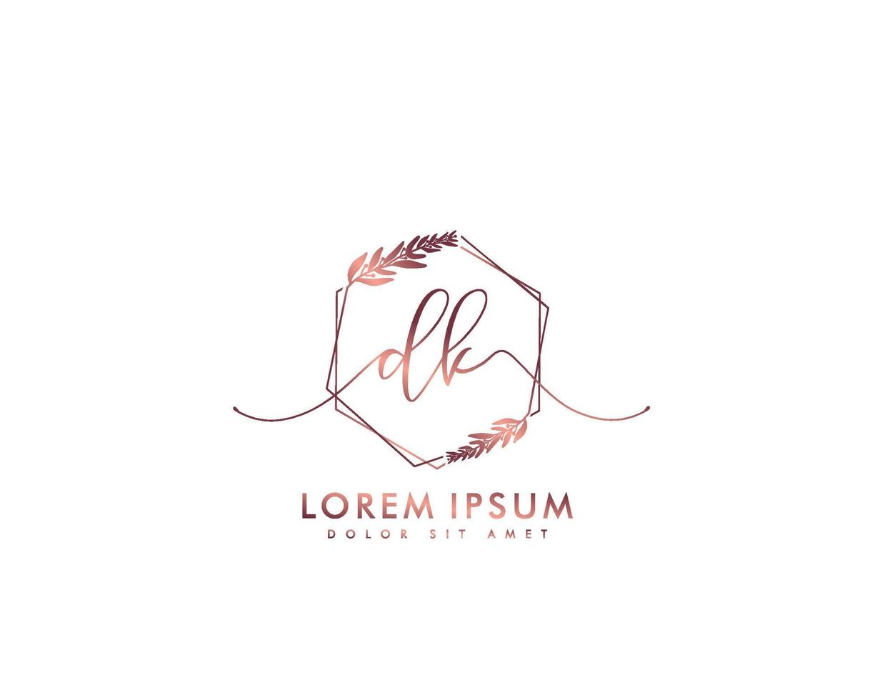 första dk feminin logotyp skönhet monogram och elegant logotyp design, handstil logotyp av första signatur, bröllop, mode, blommig och botanisk med kreativ mall vektor