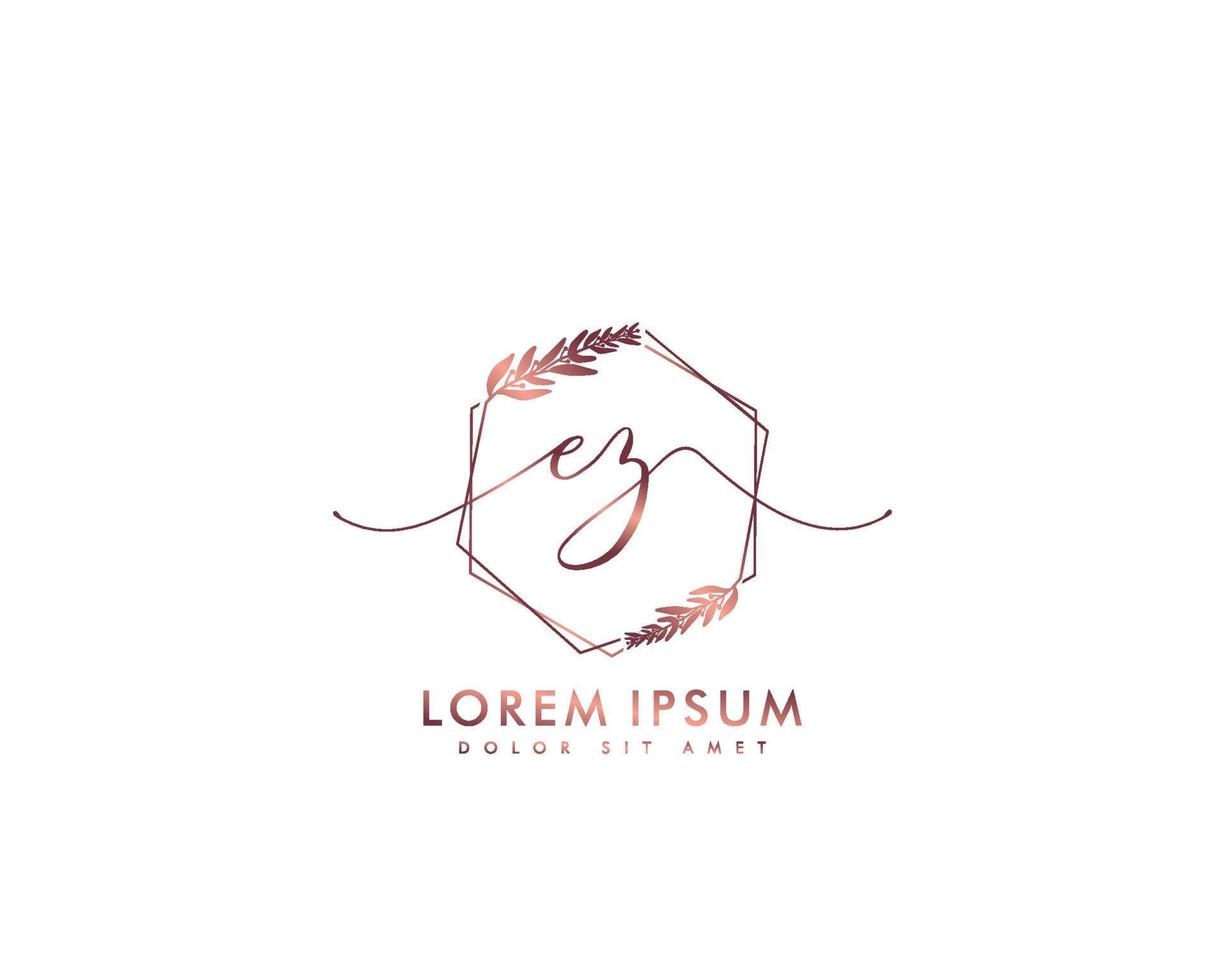 första ez feminin logotyp skönhet monogram och elegant logotyp design, handstil logotyp av första signatur, bröllop, mode, blommig och botanisk med kreativ mall vektor