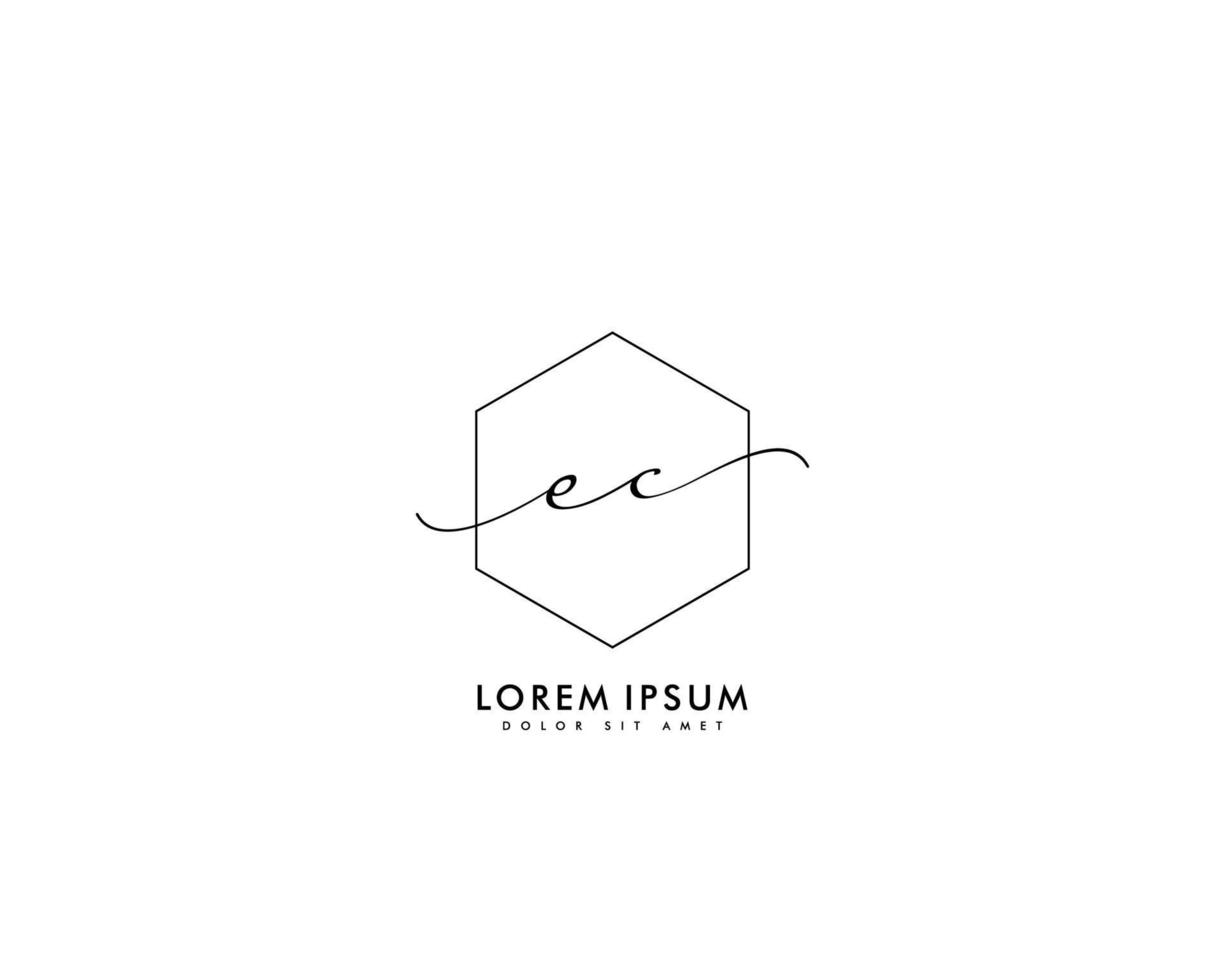 första ec feminin logotyp skönhet monogram och elegant logotyp design, handstil logotyp av första signatur, bröllop, mode, blommig och botanisk med kreativ mall vektor