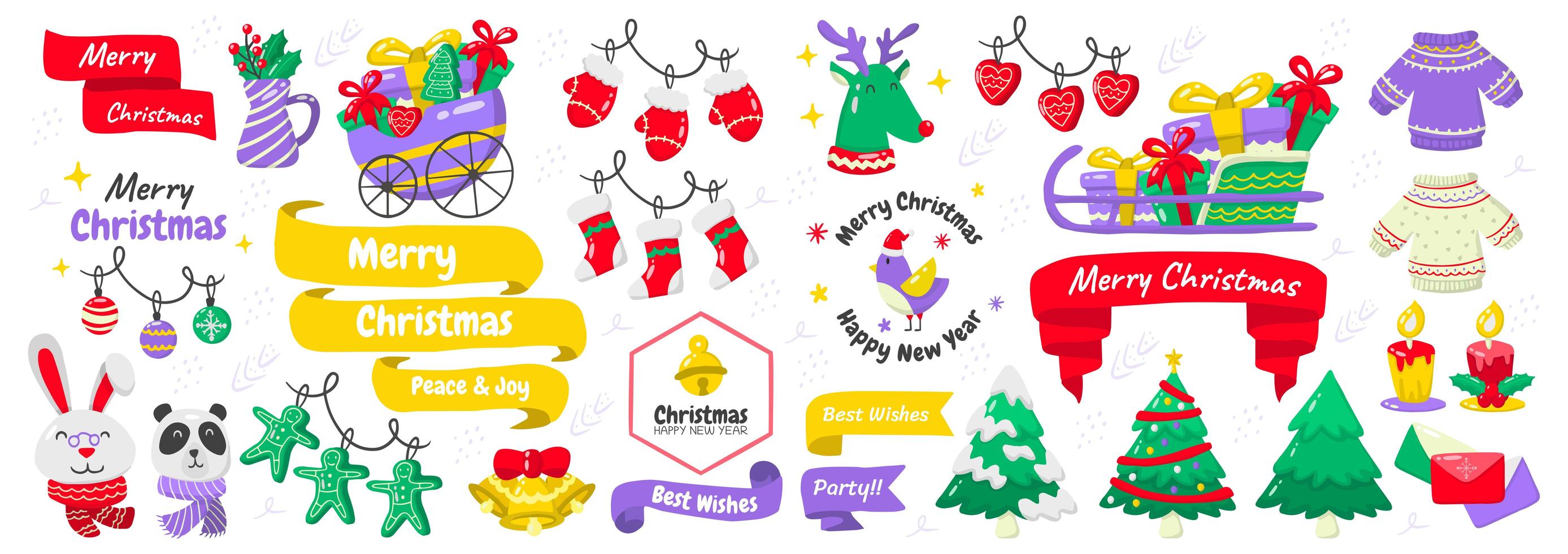 Weihnachtselemente und Embleme gesetzt vektor