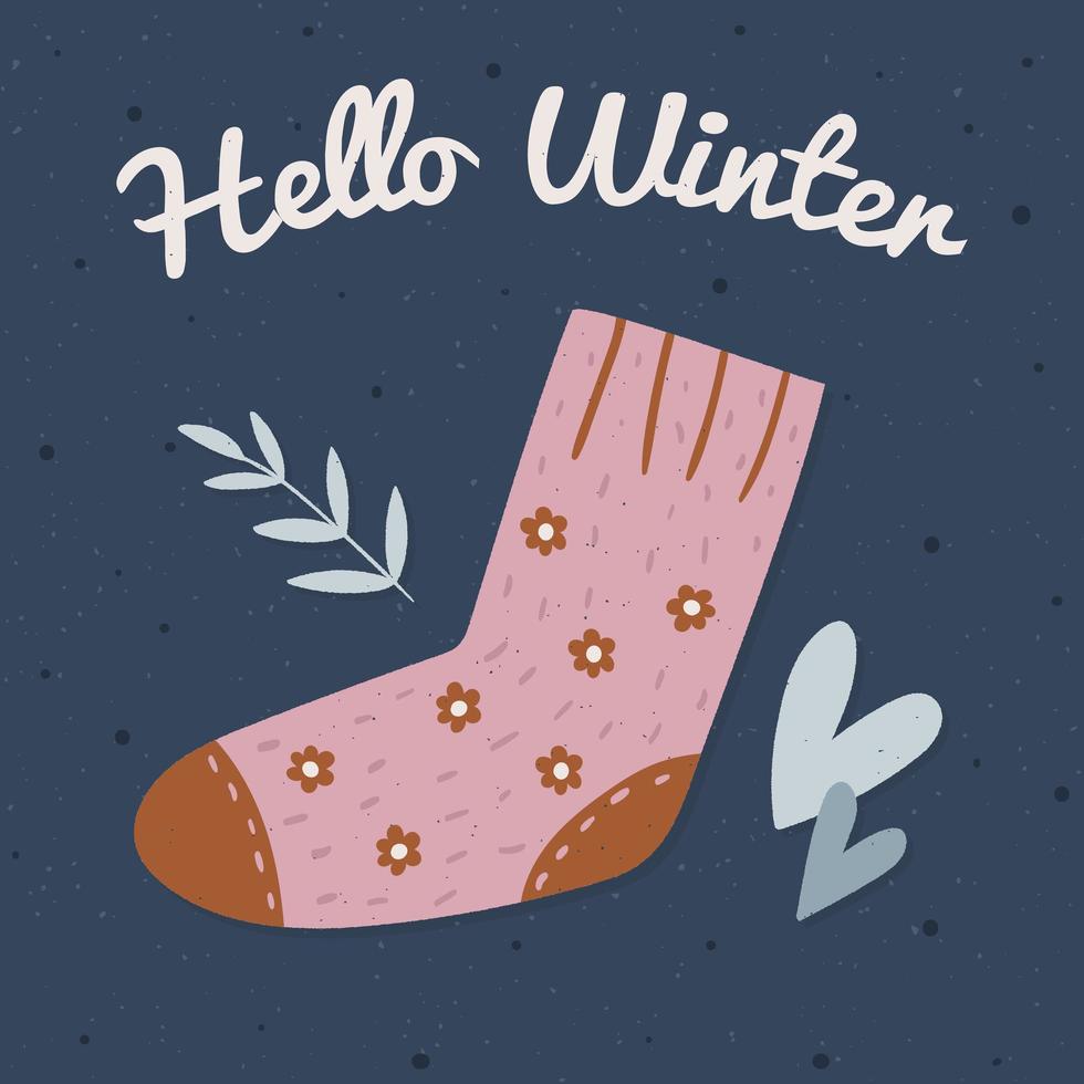 handgezeichnete Winterkarte mit Socke vektor