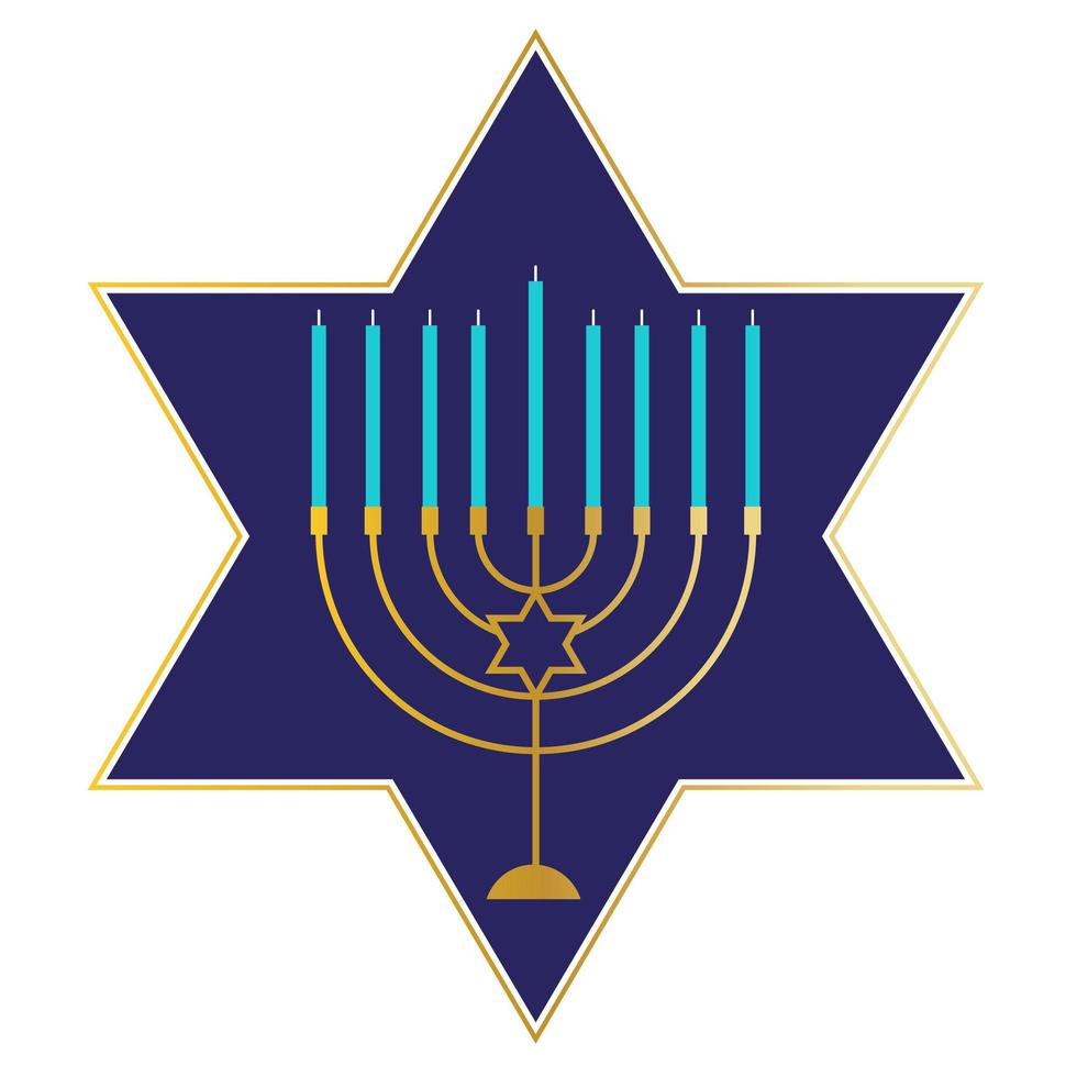 goldene Chanukka-Menora auf blauem jüdischem Stern vektor