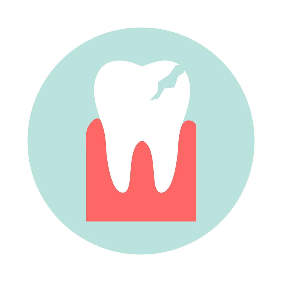 knäckt tand vektor platt ikon. dental problem