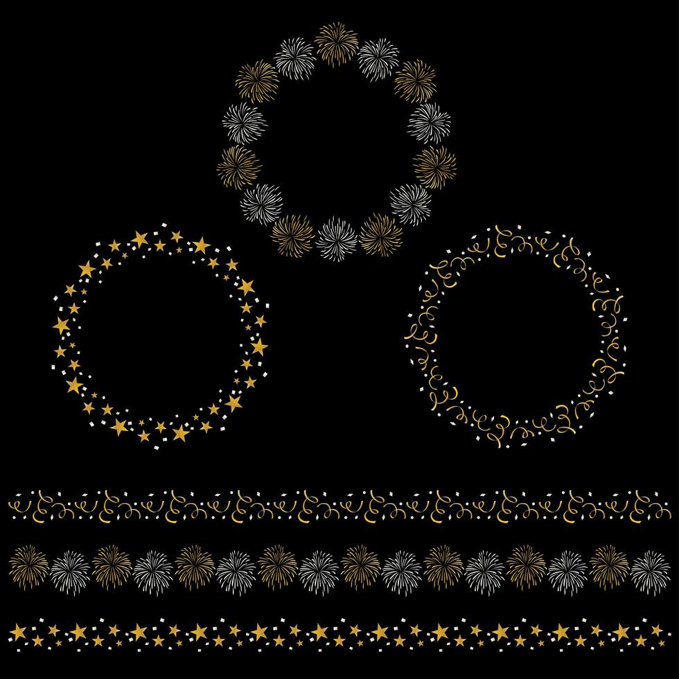 silver och guld firande cirkel ramar och kantmönster vektor