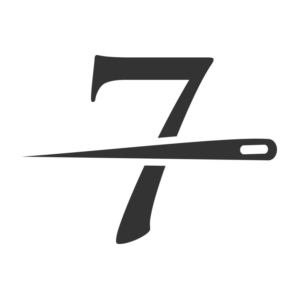 första brev 7 skräddare logotyp, nål och tråd kombination för brodera, textil, mode, trasa, tyg mall vektor