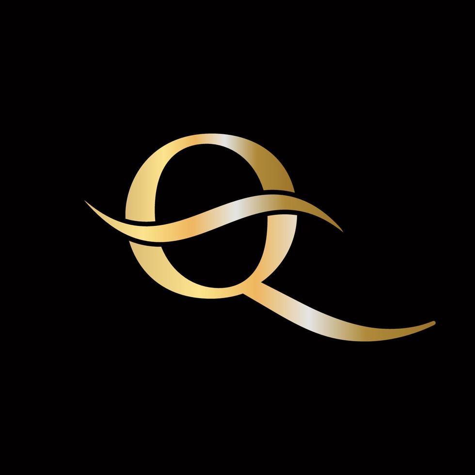 brev q logotyp gyllene lyxig symbol monogram design vektor