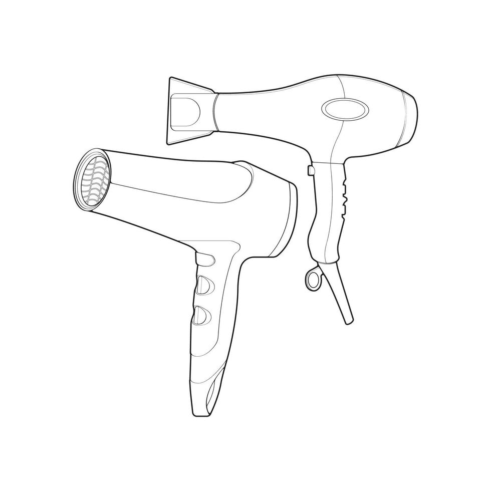 uppsättning av hår torktumlare linje konst vektor hand teckning, isolerat, vektor för färg bok.