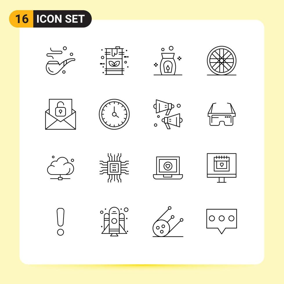 modern uppsättning av 16 konturer och symboler sådan som låsa upp e-post gas kommunikation sporter redigerbar vektor design element