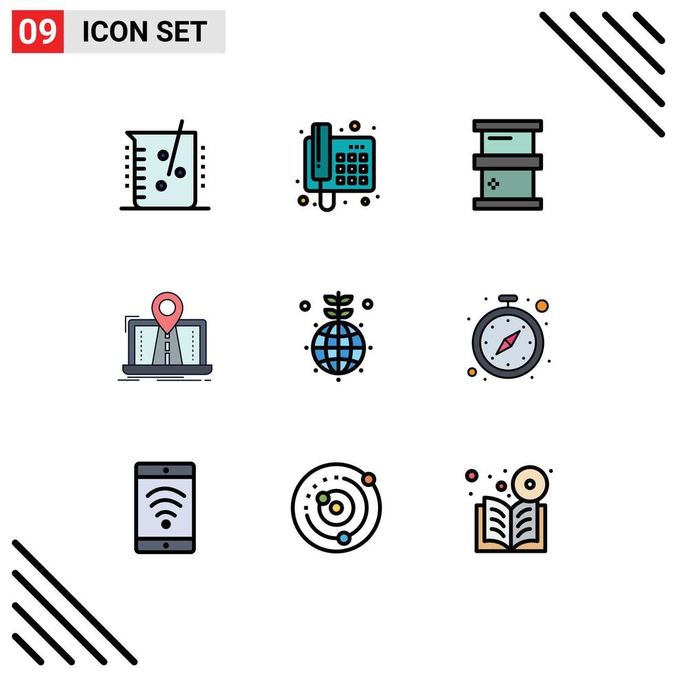 Packung mit 9 modernen Zeichen und Symbolen in flachen Farben für Web-Printmedien wie Routensystem-Rufkarten gefährliche editierbare Vektordesign-Elemente vektor