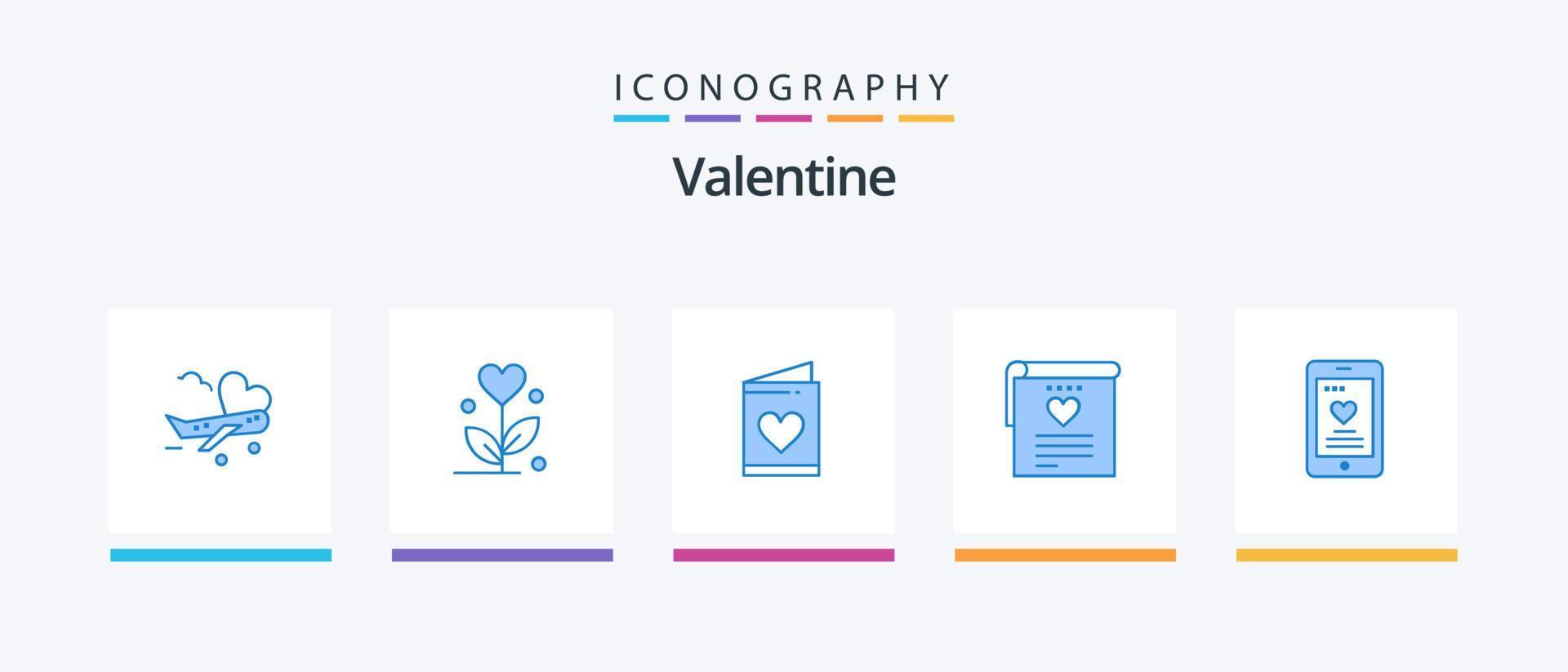 valentine blå 5 ikon packa Inklusive kärlek. hjärta. kort. bröllop. fil. kreativ ikoner design vektor
