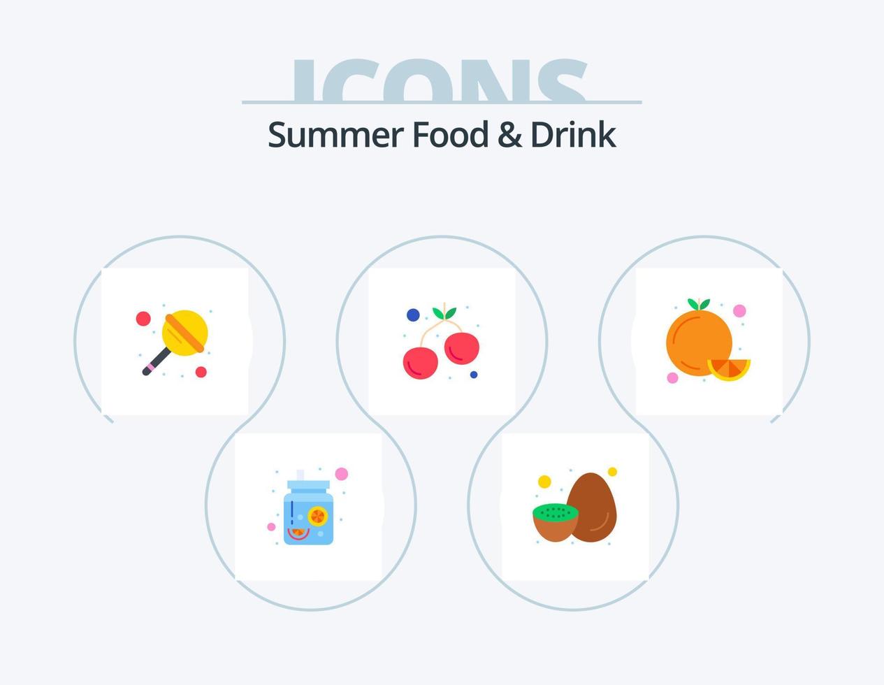 Sommer essen und trinken flach Icon Pack 5 Icon Design. Zitrusfrüchte. Lebensmittel. Süss. Obst. Süss vektor