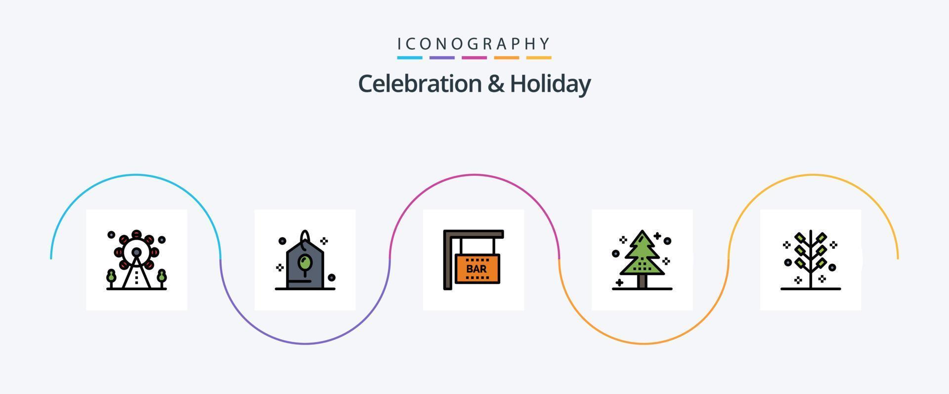 firande och Semester linje fylld platt 5 ikon packa Inklusive kracker. träd. bar tecken. Semester. jul vektor