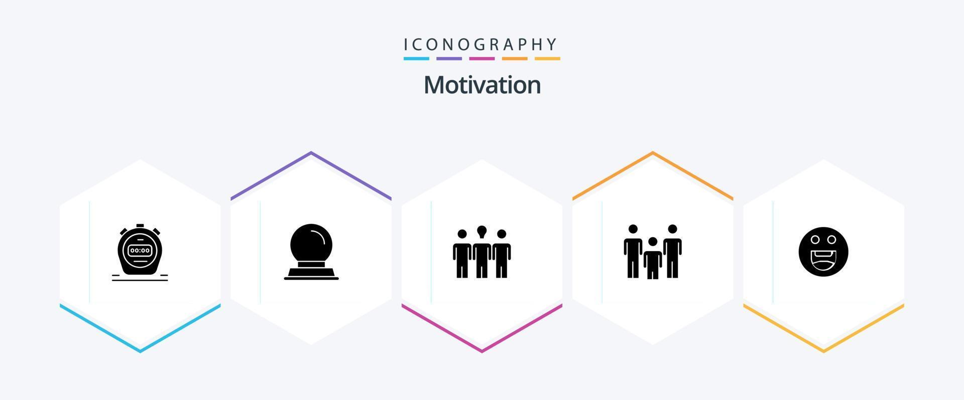 Motivation 25 Glyphen-Icon-Pack inklusive Motivation. Emojis. Tagesbett. Gesundheit. Paar vektor