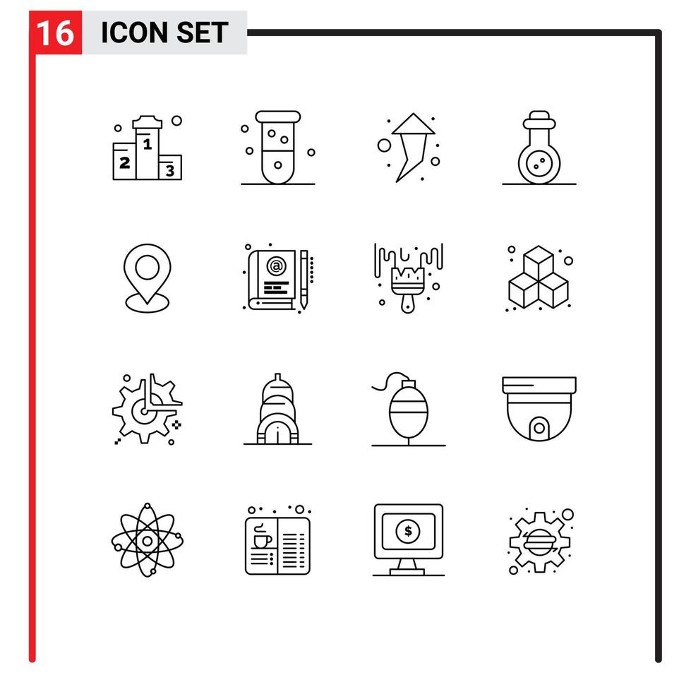 Aktienvektor-Icon-Pack mit 16 Linienzeichen und Symbolen für Kartenröhren-Chemie-Massenwaffe bis editierbare Vektordesign-Elemente vektor