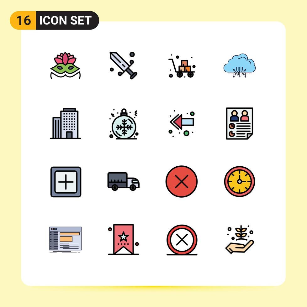 16 universelle, flache, farbig gefüllte Linienschilder Symbole für das Hosting von Warenkorb-Datenwolken, editierbare kreative Vektordesign-Elemente vektor