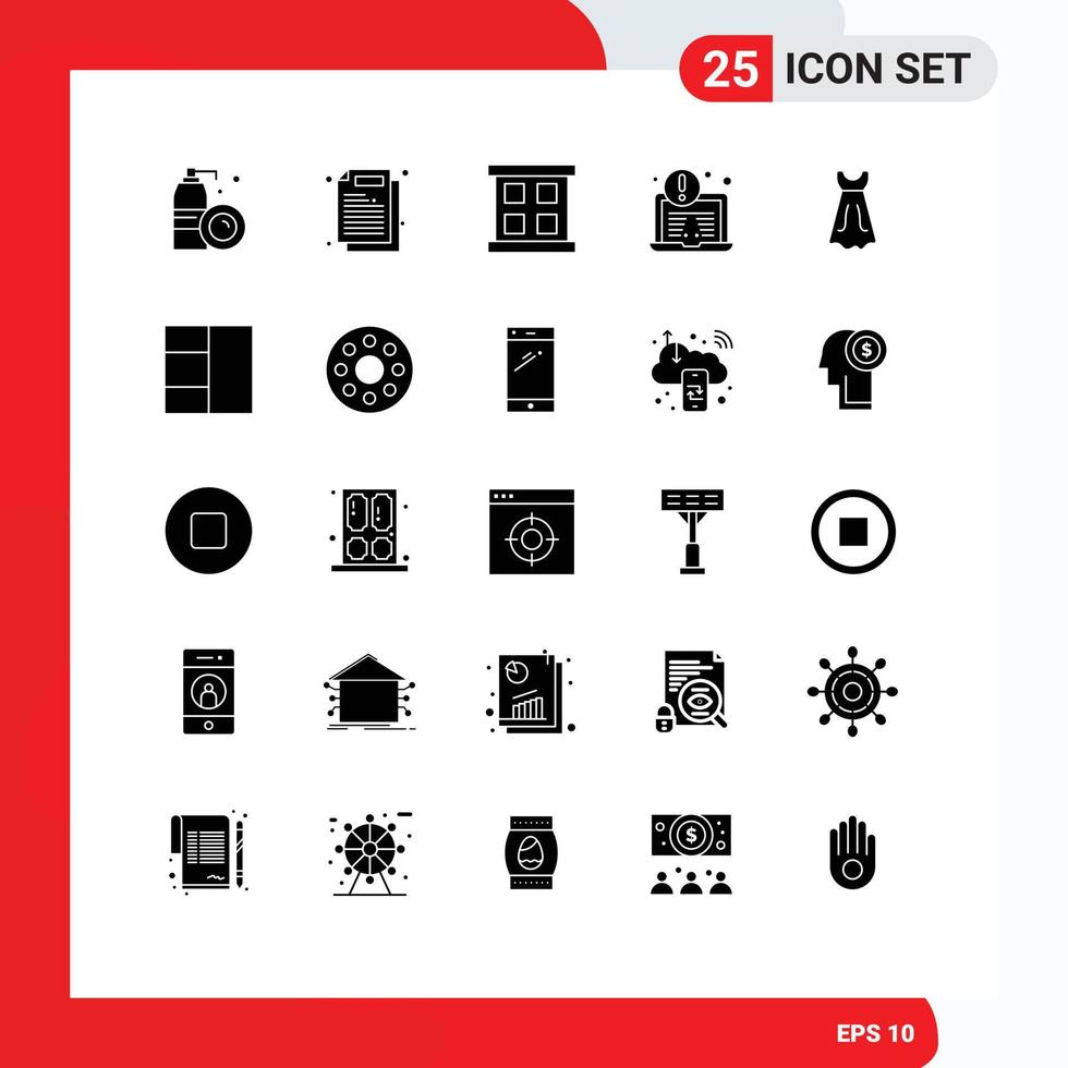 universell ikon symboler grupp av 25 modern fast glyfer av rutnät flicka ram klänning bärbar dator redigerbar vektor design element
