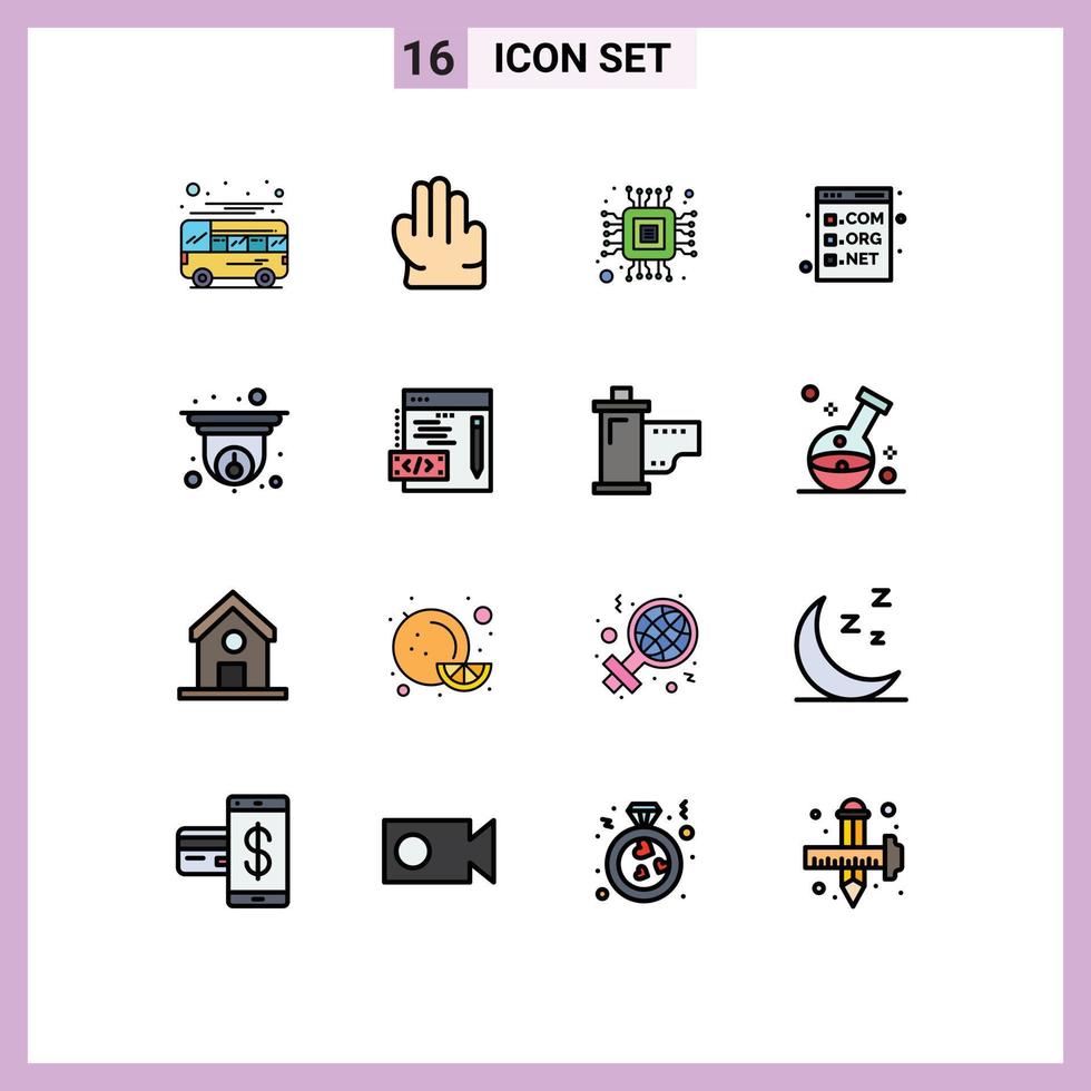 Stock Vector Icon Pack mit 16 Zeilenzeichen und Symbolen für Security Cam Computerprogrammierung com editierbare kreative Vektordesign-Elemente
