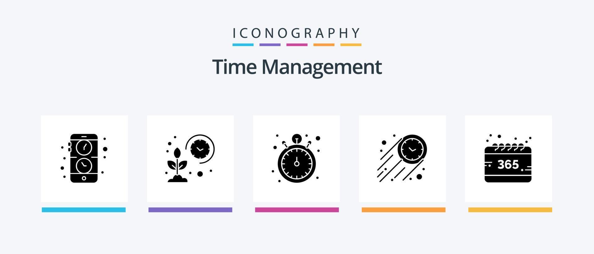 tid förvaltning glyf 5 ikon packa Inklusive Allt. stoppur. smart. fart. Kolla på. kreativ ikoner design vektor