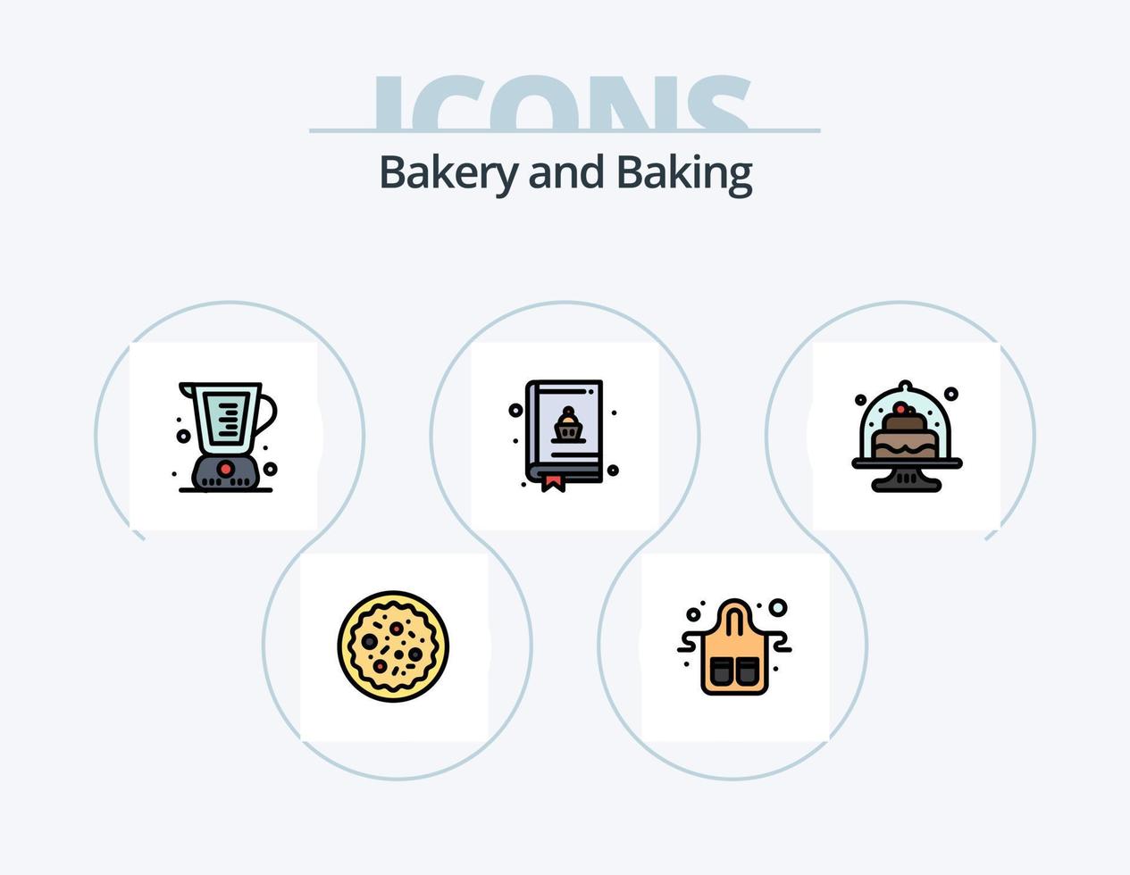 Backlinie gefüllt Icon Pack 5 Icon Design. italienisches Essen. Kochen. Mahlzeit. Backen. Kochen vektor