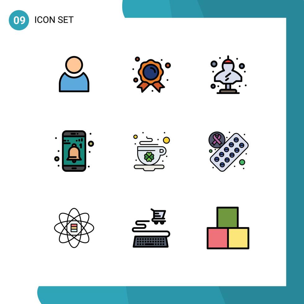 grupp av 9 modern fylld linje platt färger uppsättning för kopp användare artefakt underrättelse app redigerbar vektor design element