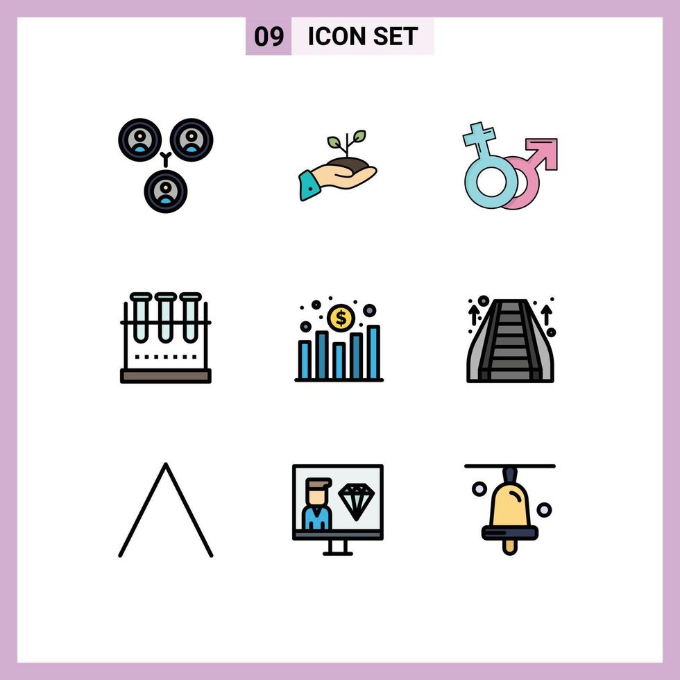 uppsättning av 9 modern ui ikoner symboler tecken för labb flaska kemisk flaska pengar kvinna fördärvar redigerbar vektor design element