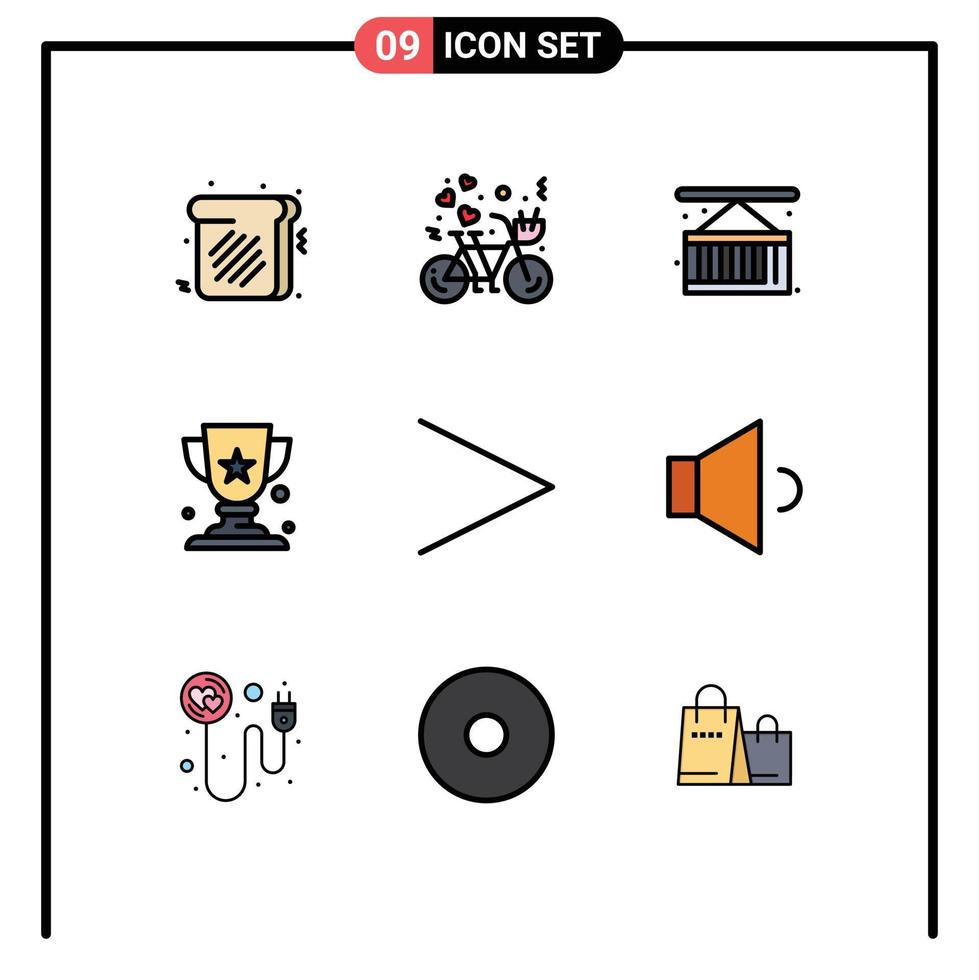 uppsättning av 9 modern ui ikoner symboler tecken för rätt pil låda vinnare tilldela redigerbar vektor design element