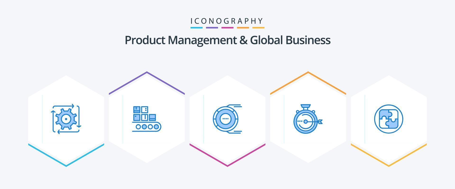 Produktmanagement und globales Geschäft 25 blaues Symbolpaket einschließlich Optimierung. starten. Produkt. Ressource. Diagramm vektor