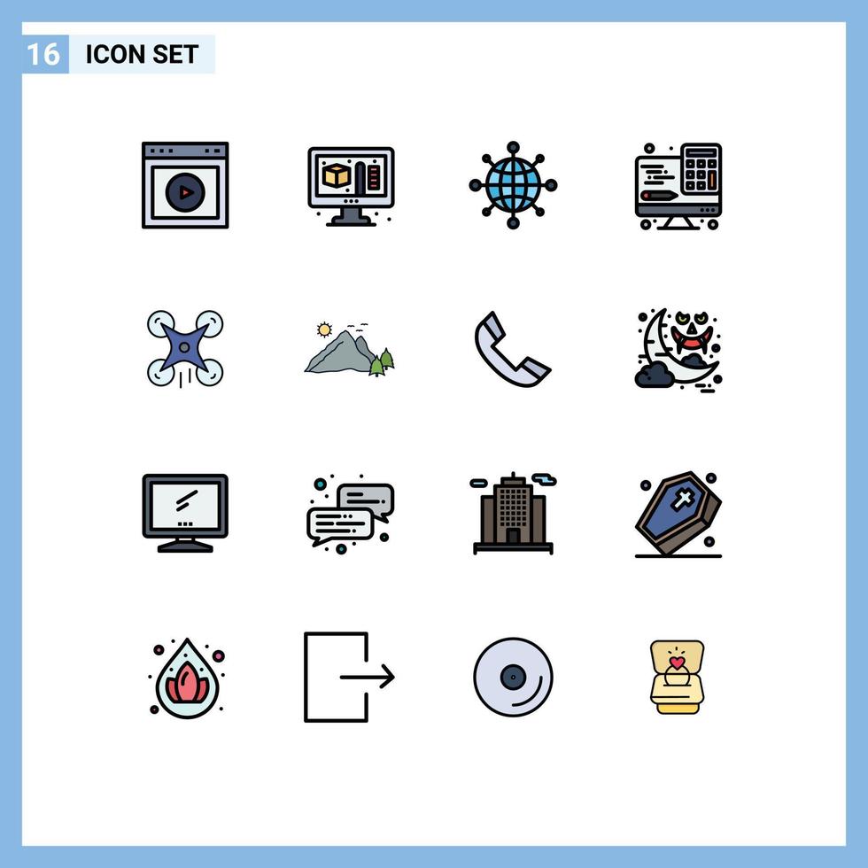 modern uppsättning av 16 platt Färg fylld rader pictograph av kamera teknologi internet teknologi dator redigerbar kreativ vektor design element