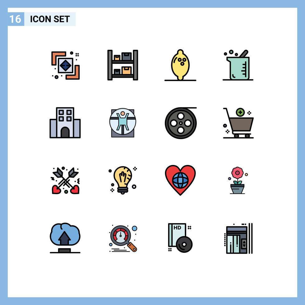 uppsättning av 16 modern ui ikoner symboler tecken för resa lägenhet mat kemi biokemi redigerbar kreativ vektor design element