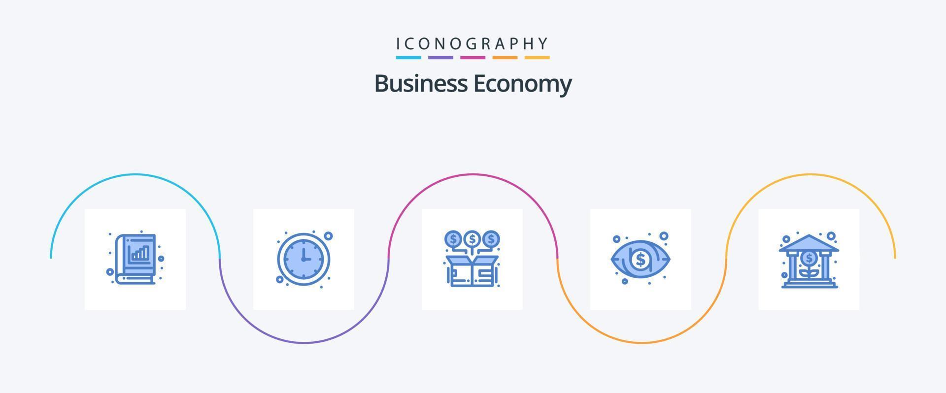 ekonomi blå 5 ikon packa Inklusive Bank. öga. tid. dollar. pengar vektor