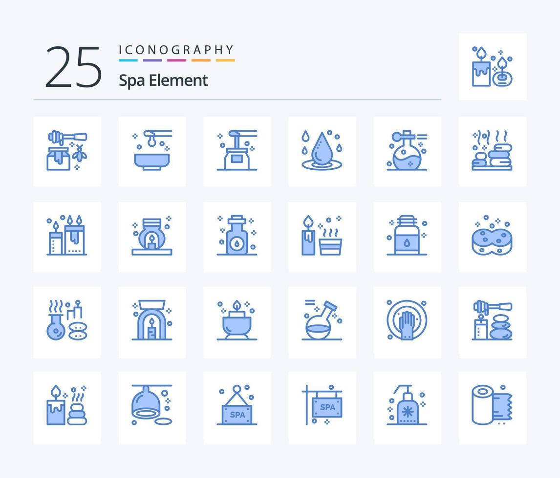 Spa Element 25 blaues Symbolpaket inklusive Spa. Massage. Yoga. Schönheit. Spa vektor