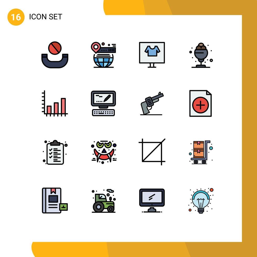 mobil gränssnitt platt Färg fylld linje uppsättning av 16 piktogram av analys sommar kläder isglass skjorta redigerbar kreativ vektor design element