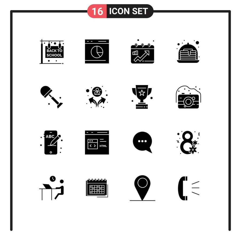 satz von 16 modernen ui-symbolen symbole zeichen für schaufel süßigkeiten statistiken erdbeerdiagramm editierbare vektordesignelemente vektor