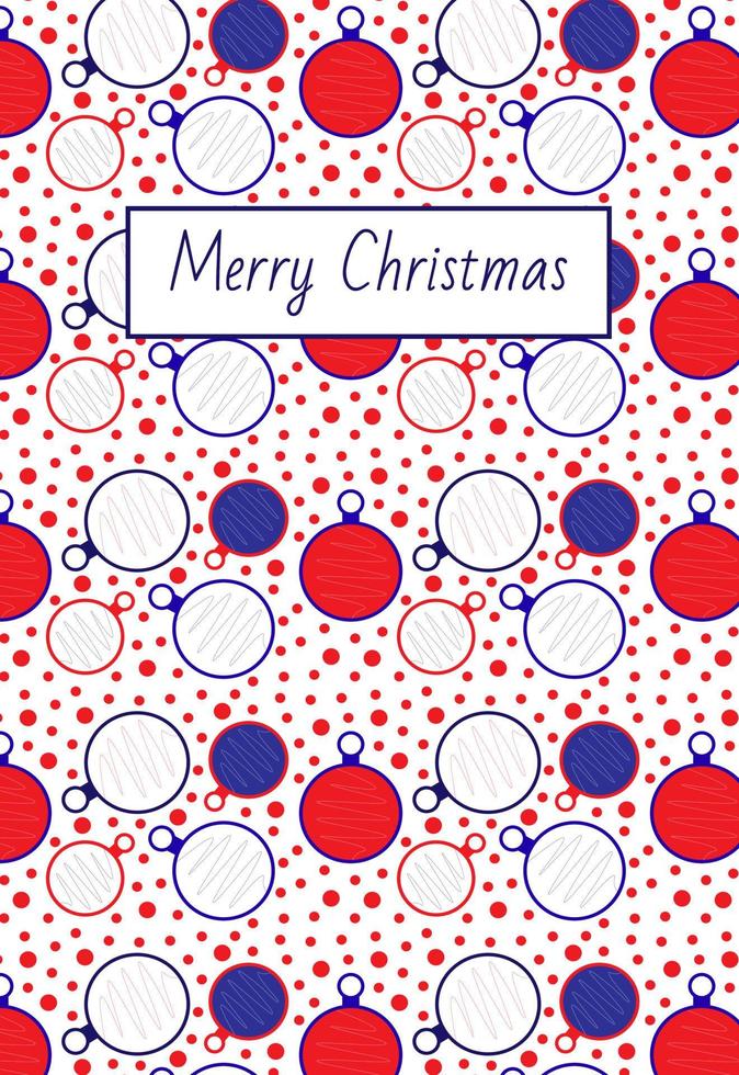 frohe weihnachtskarte. Weihnachtsbaum Spielzeug. Muster. weiße, blaue, rote Farben. vektor