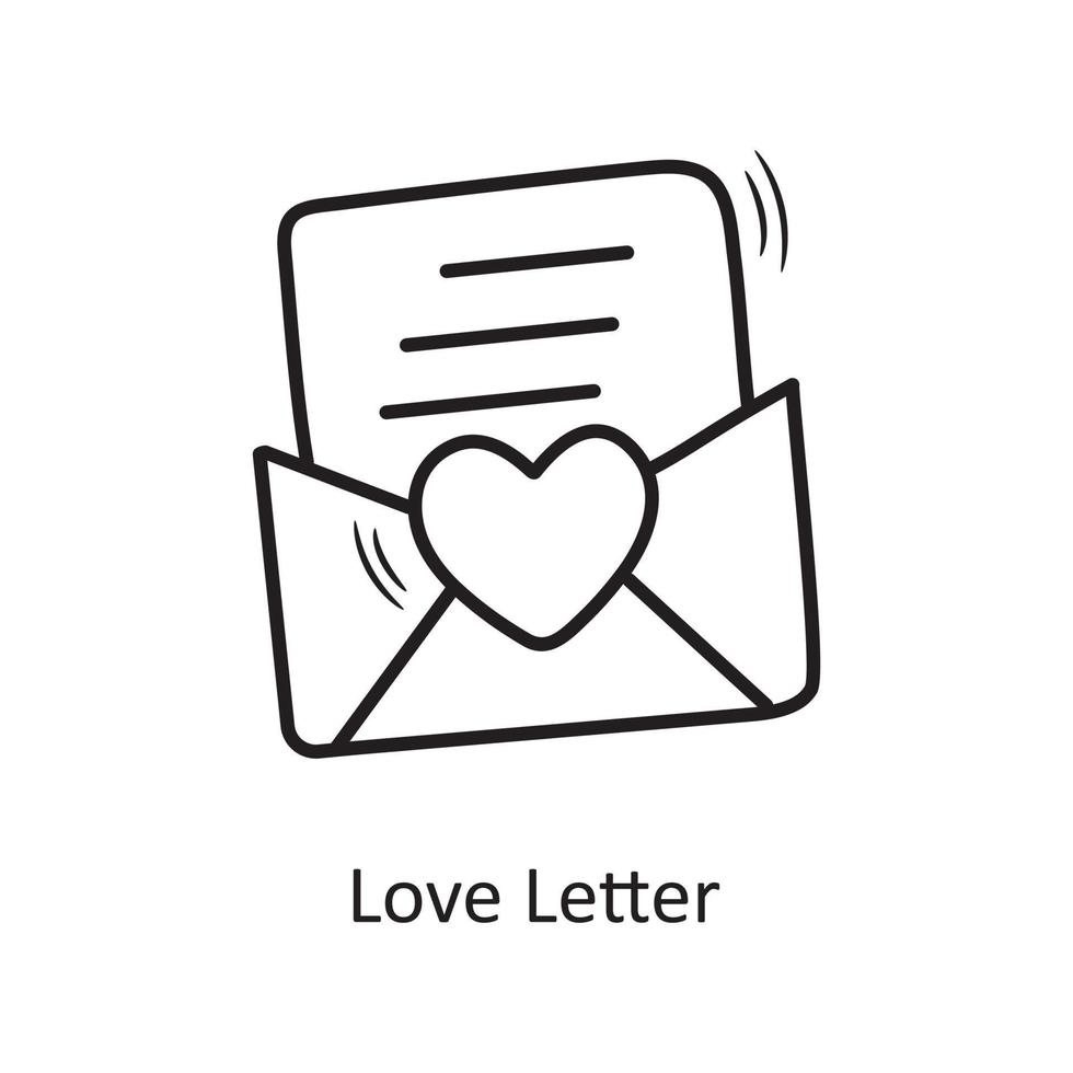 Liebesbrief Vektor Umriss Hand zeichnen Symbol Design Illustration. Valentine-Symbol auf weißem Hintergrund eps 10-Datei
