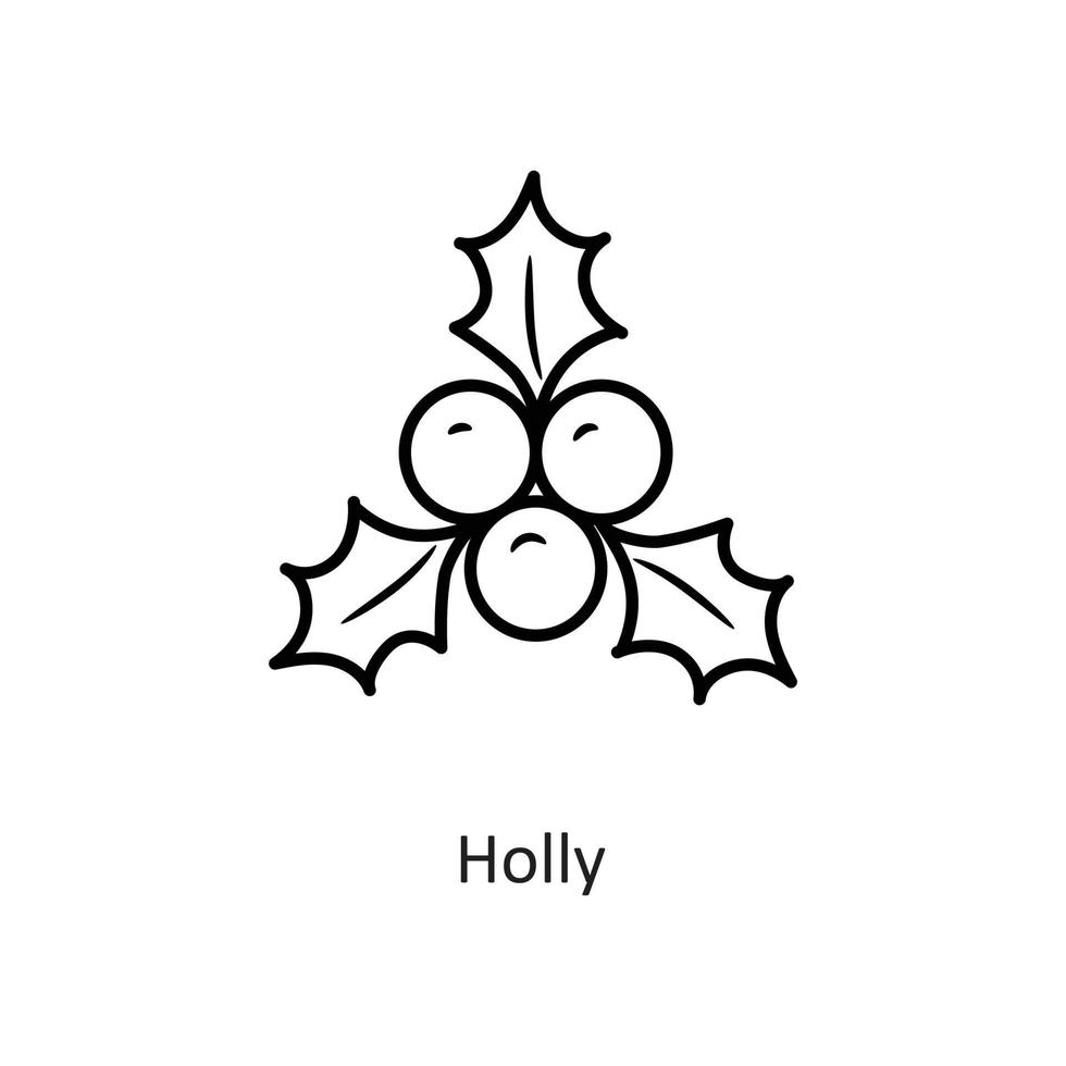 Holly-Vektor-Gliederung-Icon-Design-Illustration. Feiertagssymbol auf weißem Hintergrund eps 10-Datei vektor