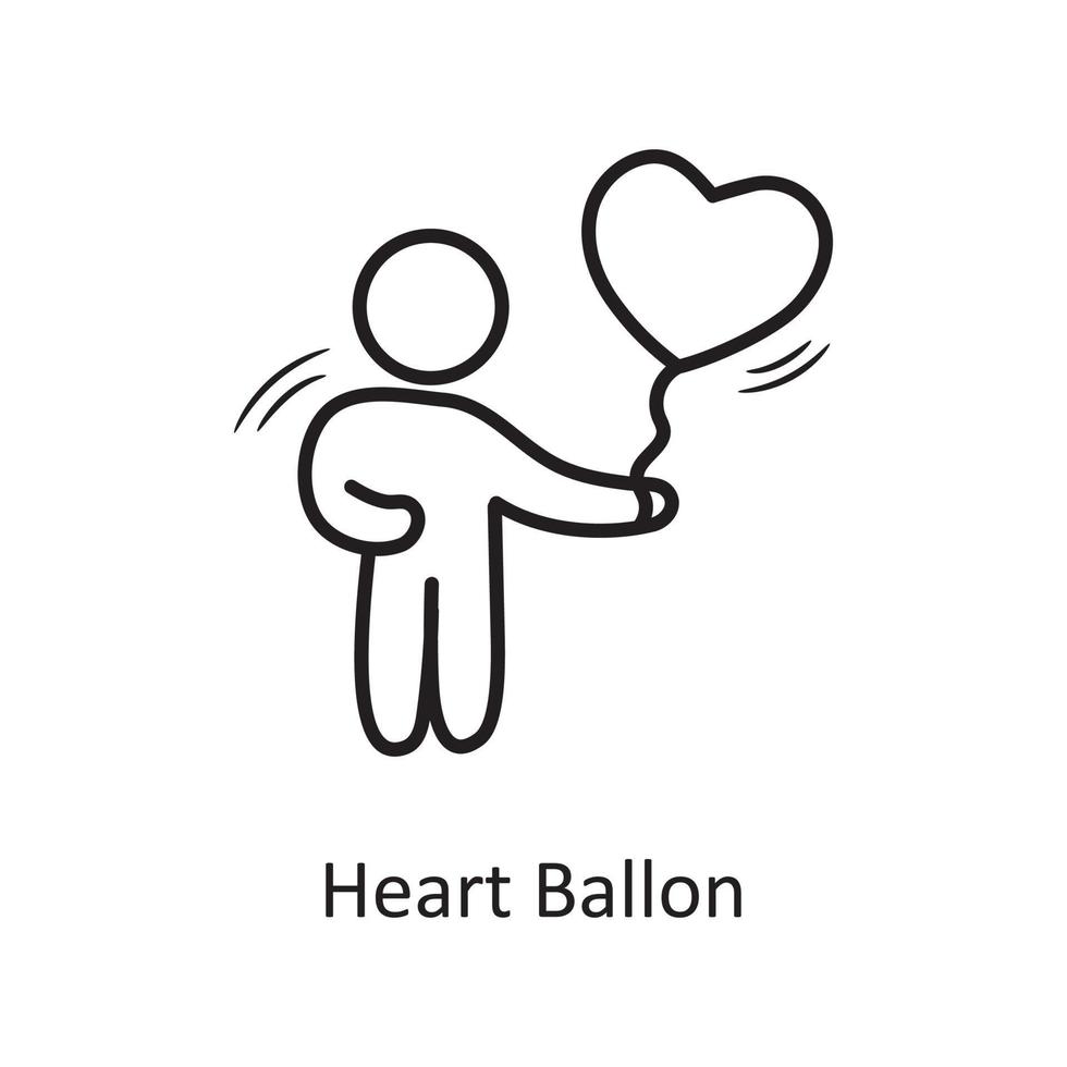 Herz Ballon Vektor Umriss Hand zeichnen Symbol Design Illustration. Valentine-Symbol auf weißem Hintergrund eps 10-Datei