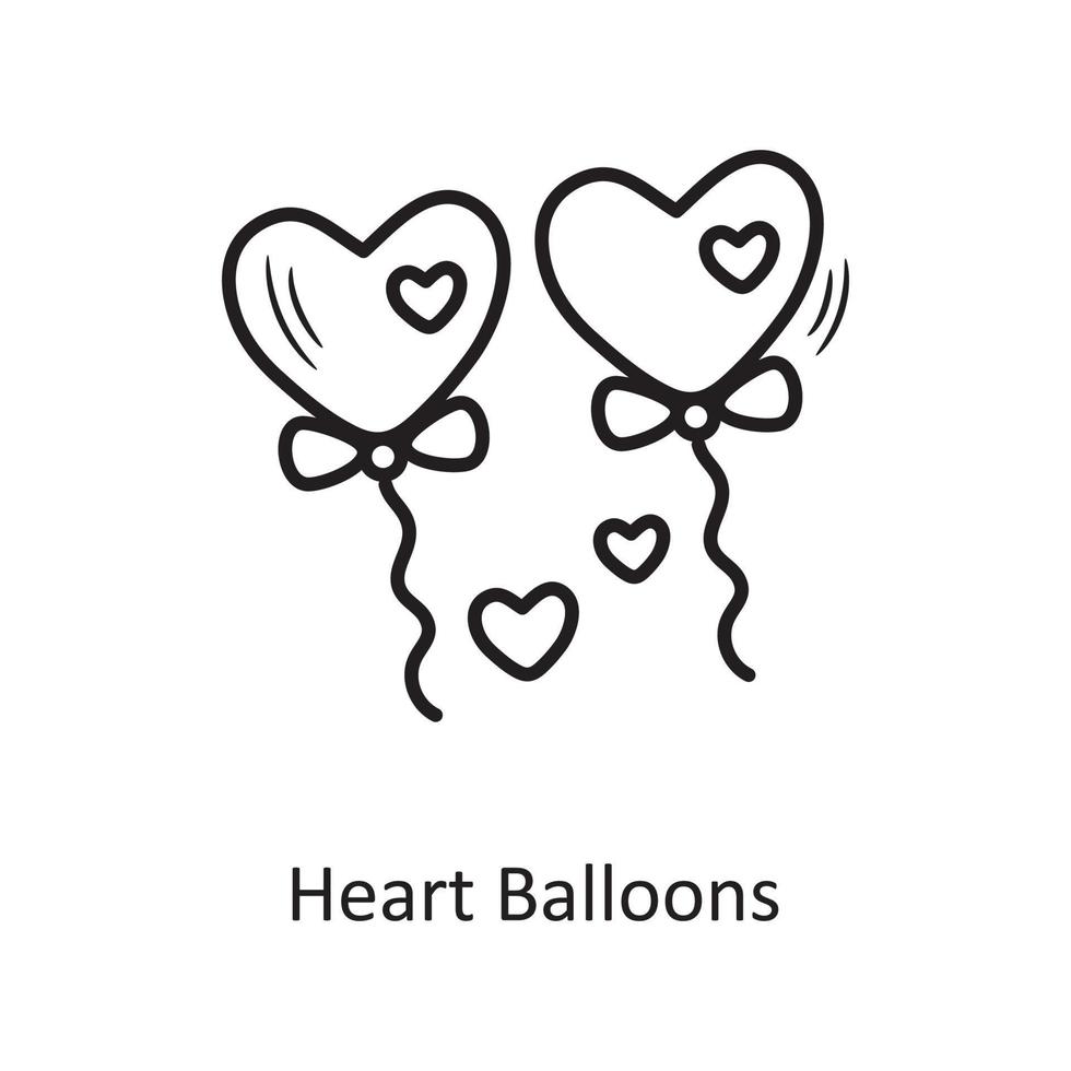 Herz Luftballons Vektor Umriss Hand zeichnen Symbol Design Illustration. Valentine-Symbol auf weißem Hintergrund eps 10-Datei