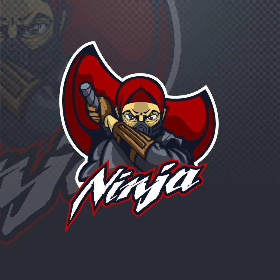 ninja-angriffsmaskottchen oder logo für esportsteam. vektor