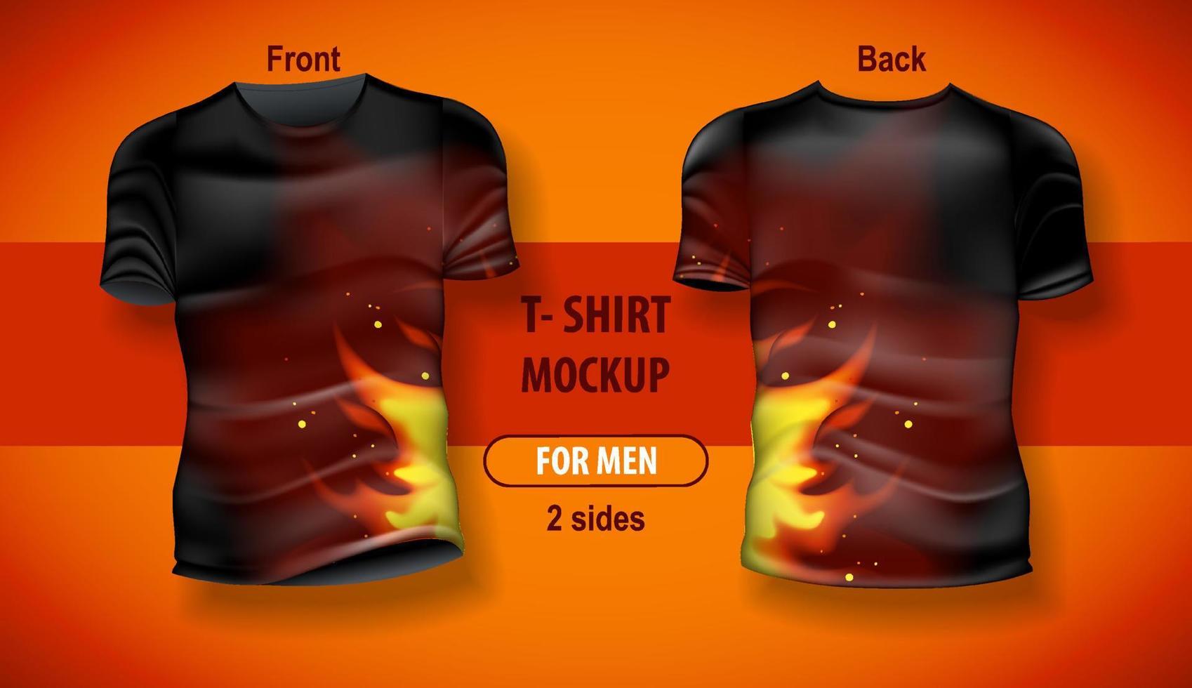 t-shirt för man främre och tillbaka med brand flamma bakgrund. mock-up för dubbelsidigt utskrift. vektor