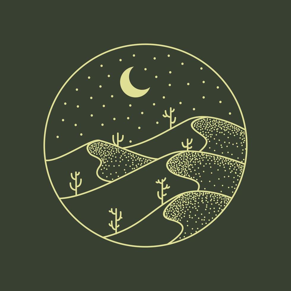 kaktus in der wüste monoline illustration für bekleidung vektor