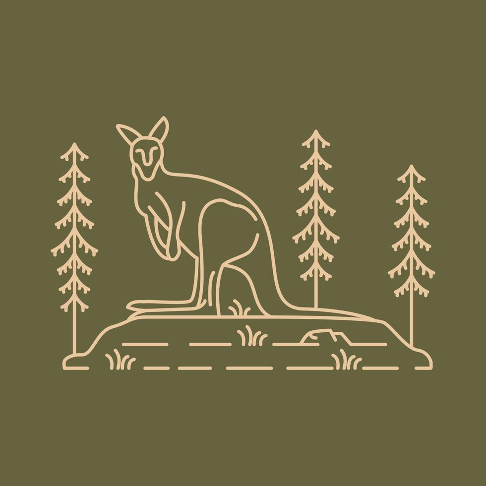 wildes Känguru australische Tier-Monolin-Illustration für Bekleidung vektor