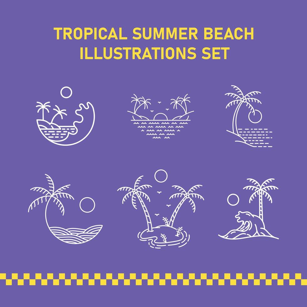 tropisk sommar strand illustrationer uppsättning monoline illustration för kläder vektor