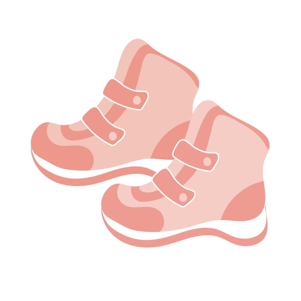 par av barn vinter- stövlar. vinter- rosa kvinnors och barns skor på en vit bakgrund vektor