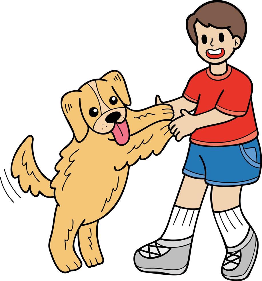 hand gezeichneter golden retriever-hund, der besitzerillustration im gekritzelstil bittet vektor